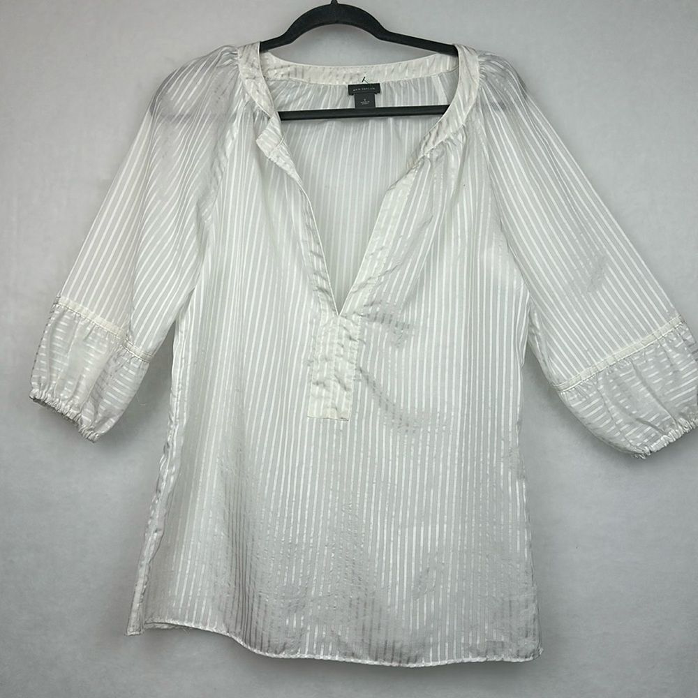 Ann Taylor White Poet Tunic Shirt Size Small Balloon Sleeves Boho